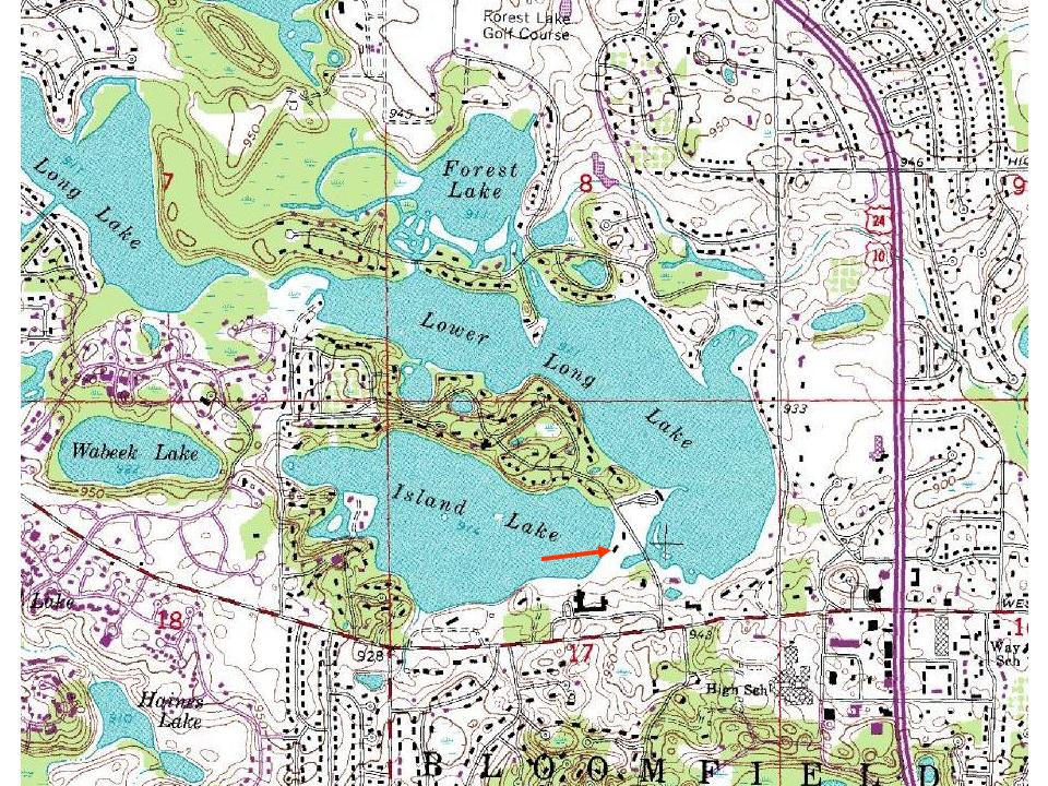 Map of Island and Lower Long Lakes area