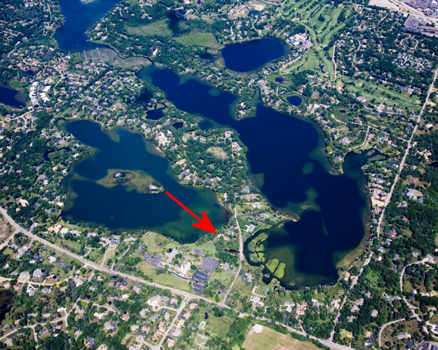 Aerial view of Island and Lower Long Lake